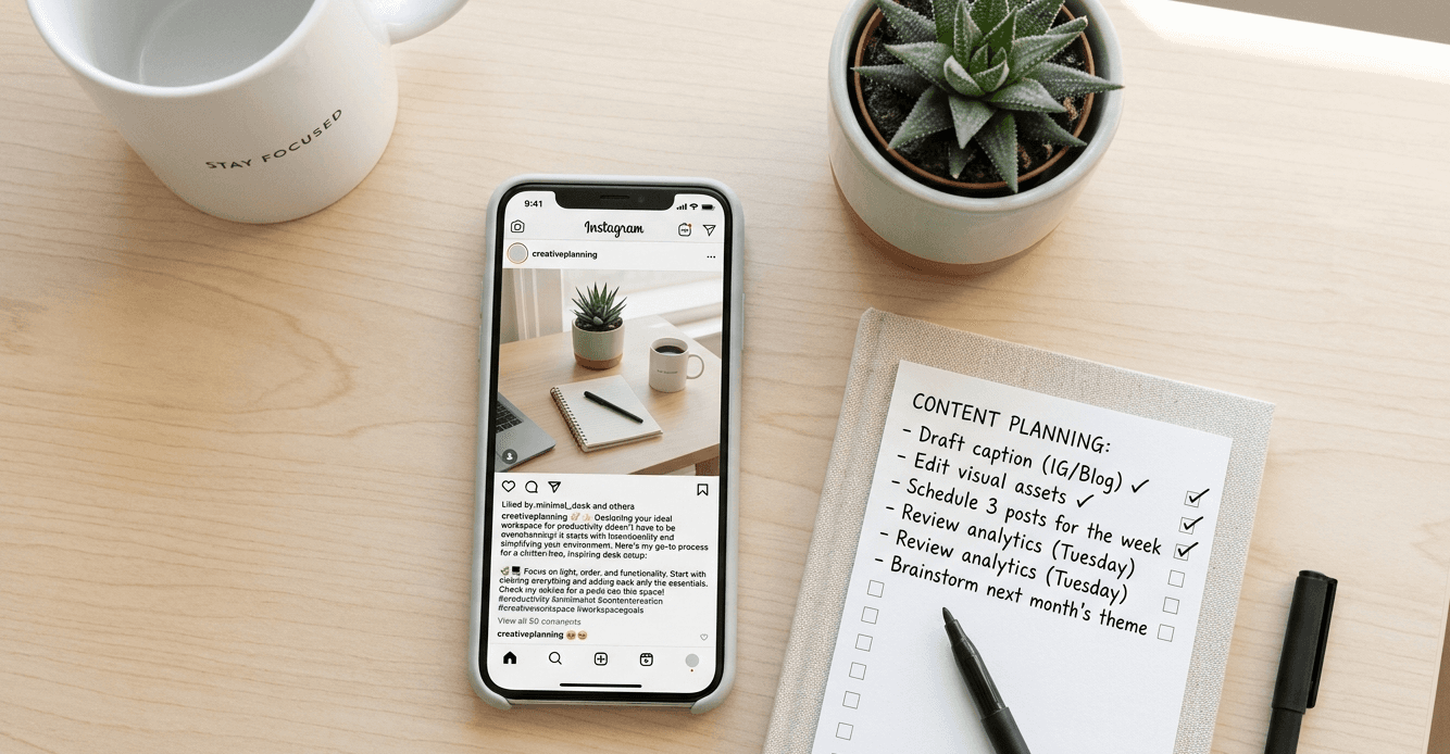 social-media-content-planning-workflow-desk-setup