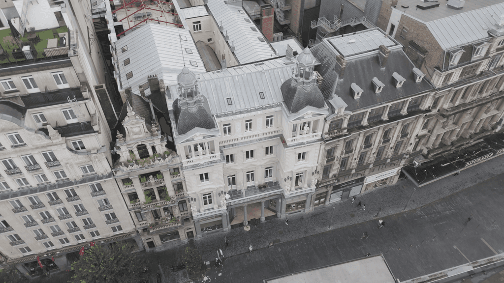 Drone shot of a building in Brussels