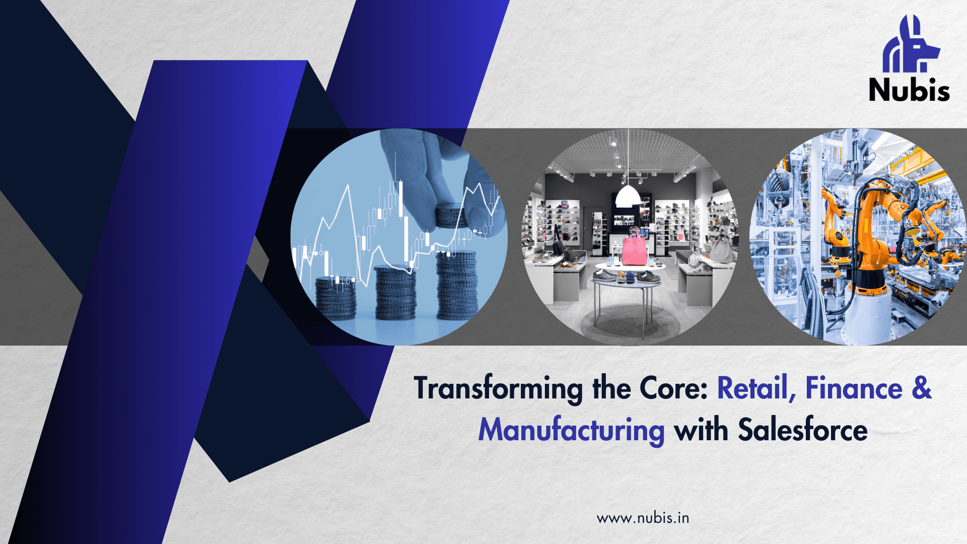 Visual representing digital solutions for retail, finance, and manufacturing industries