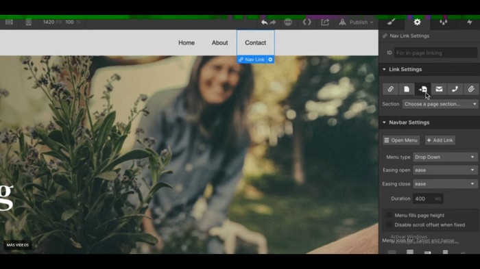 Panel de estilos en Webflow modificando tipografía, colores y márgenes de un elemento.
