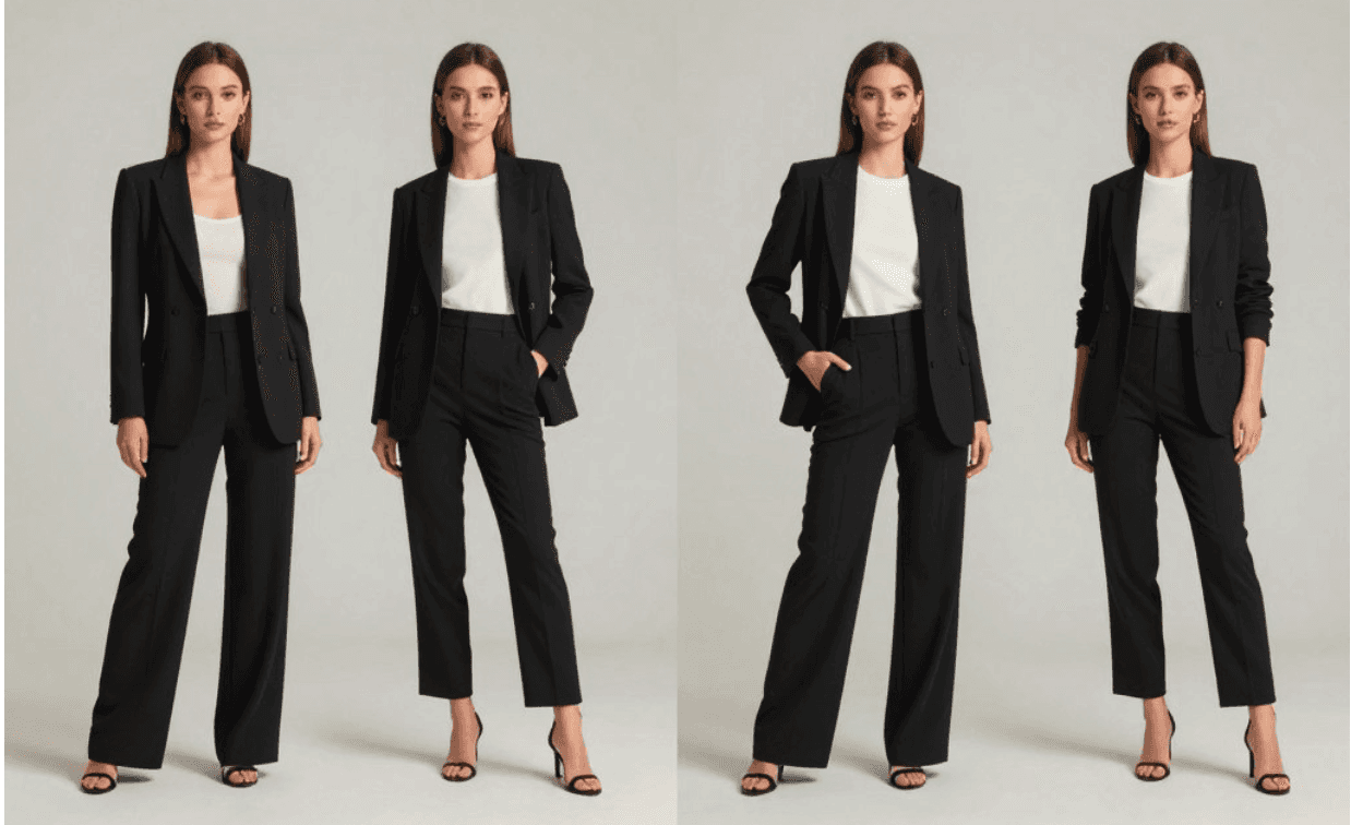 Original fashion campaign photography extended with AI-generated additional content in matching style