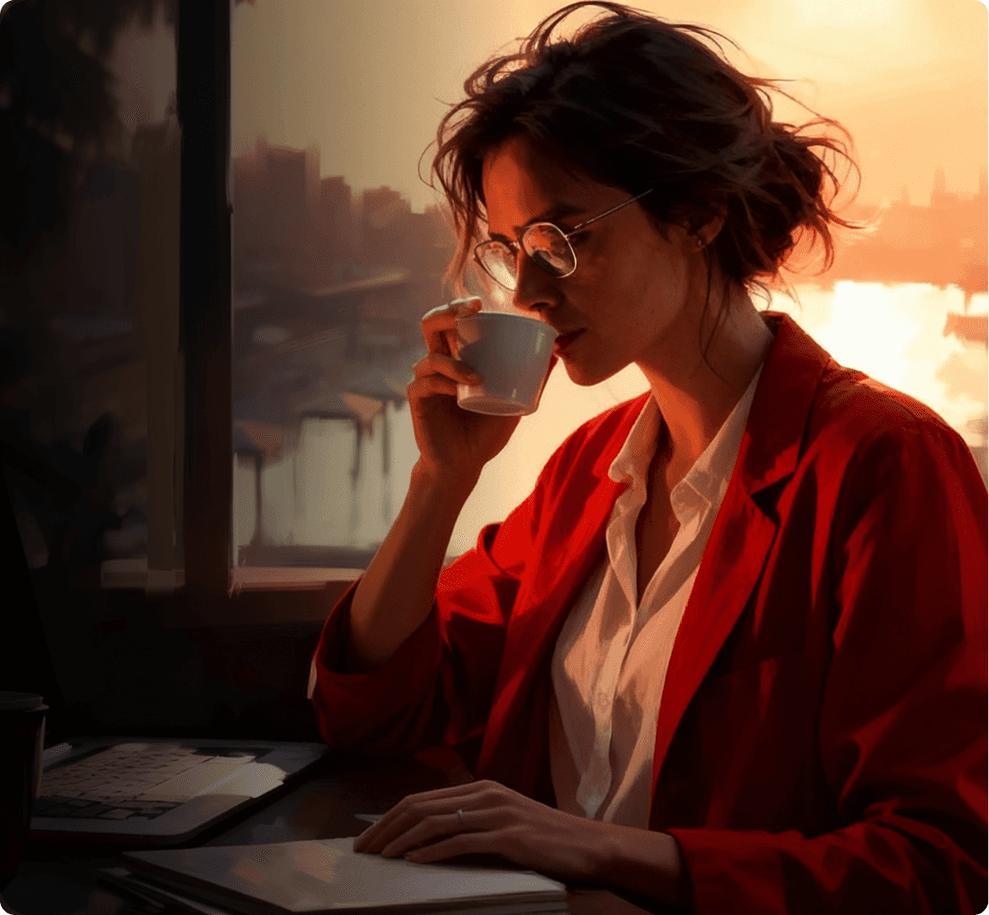 Femme buvant un café devant ses factures