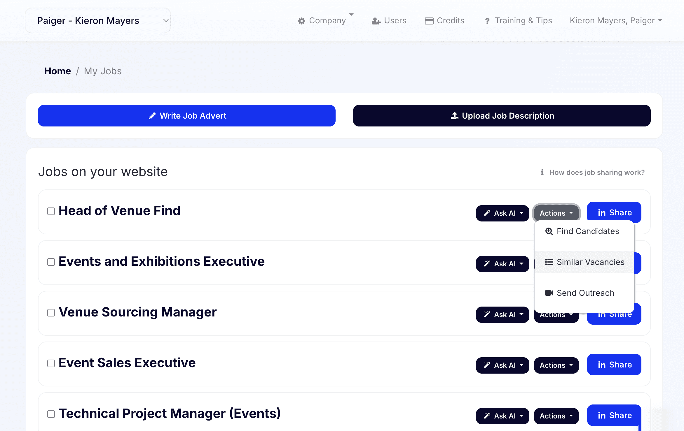 Jobs from the agency website in Paiger, ready to share