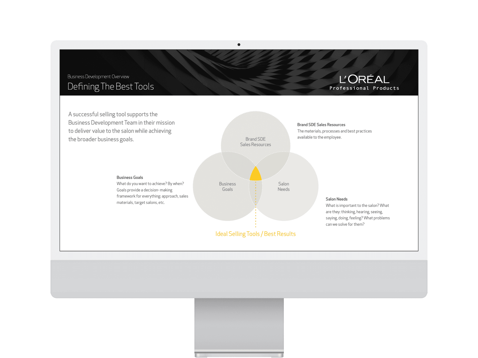 L'Oréal professional hair division content authority summary report on a silver iMac