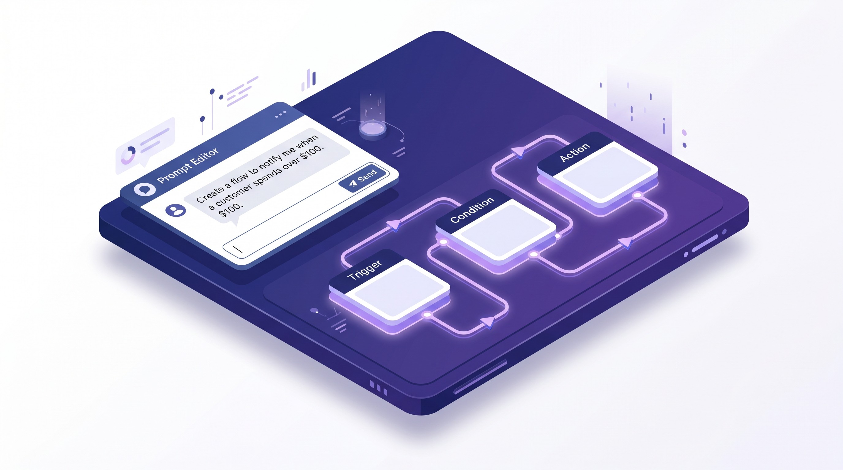 Shopify Flow AI Assistant generating trigger condition action workflow from natural language prompt
