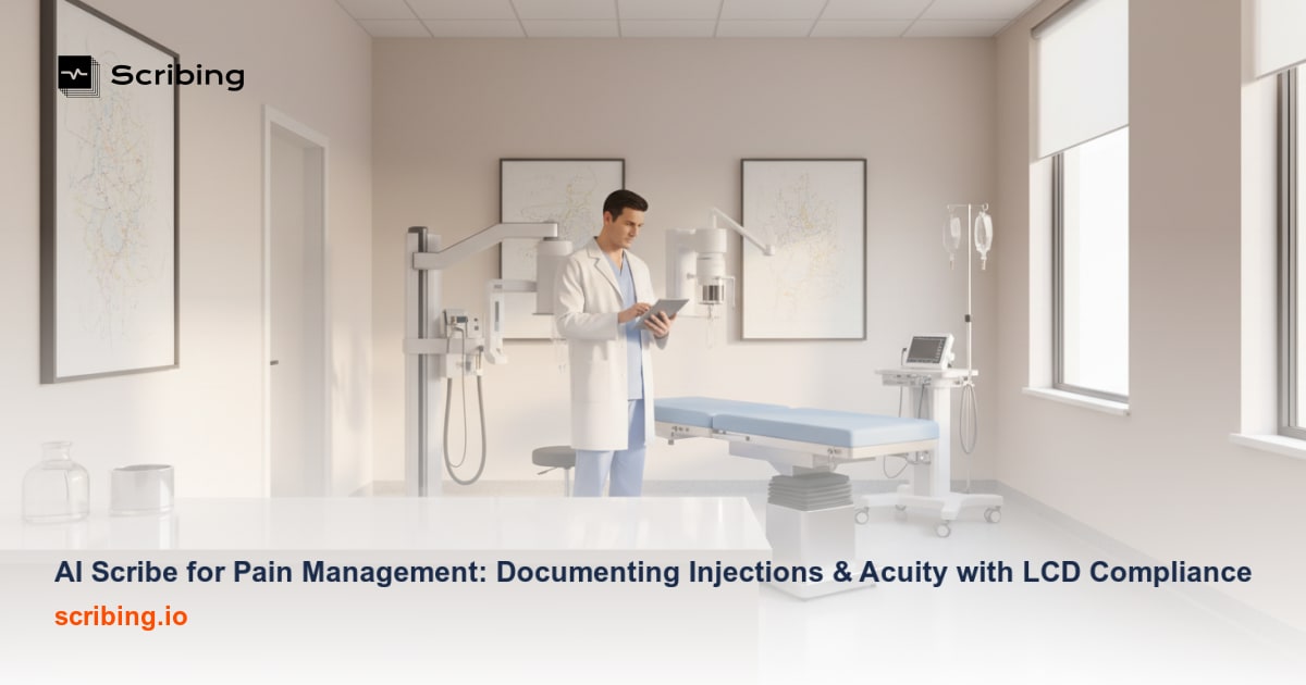 Interventional pain management physician documenting injection procedures with AI-assisted clinical documentation technology