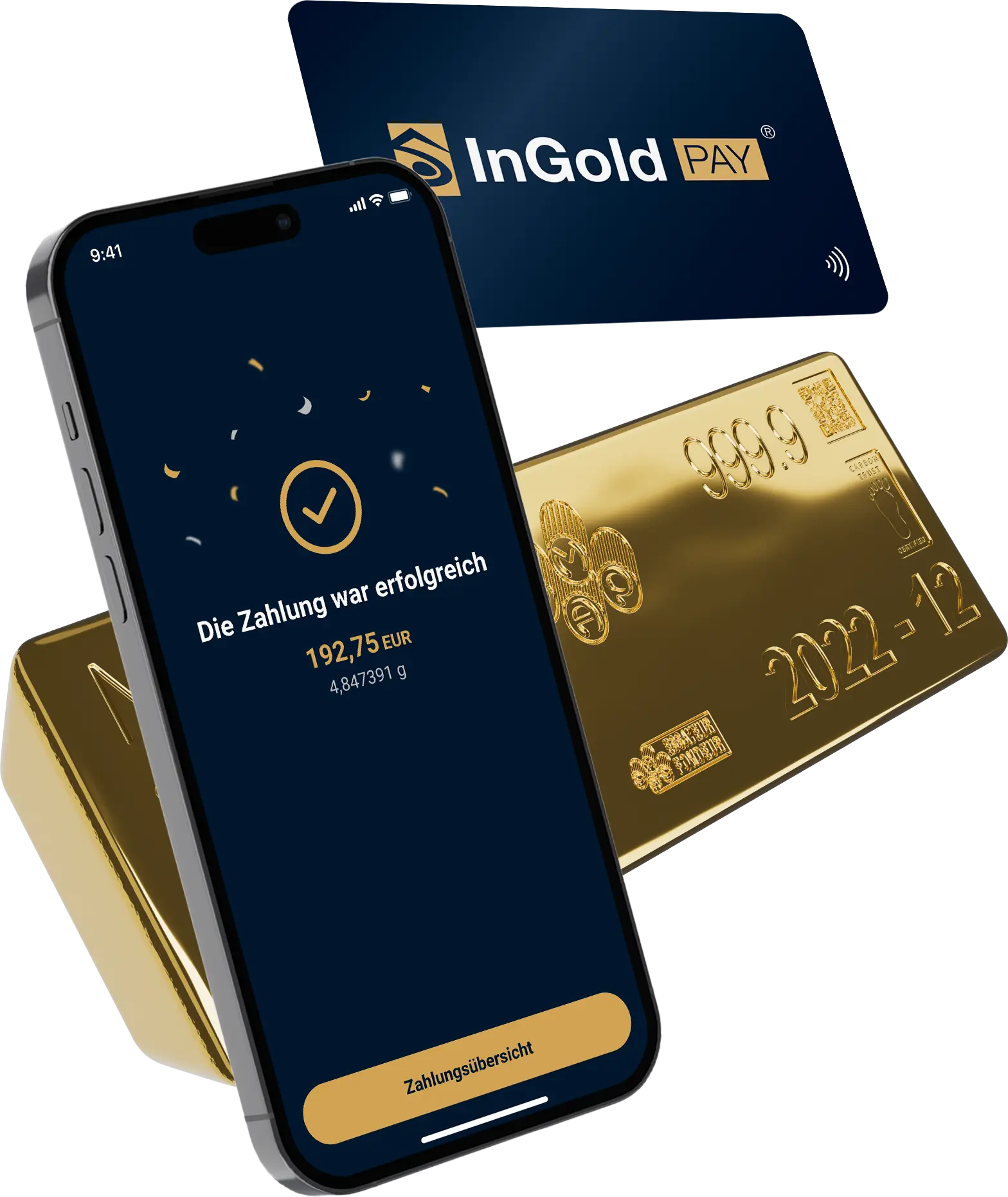 InGold PAY app showing gold account balance on smartphone