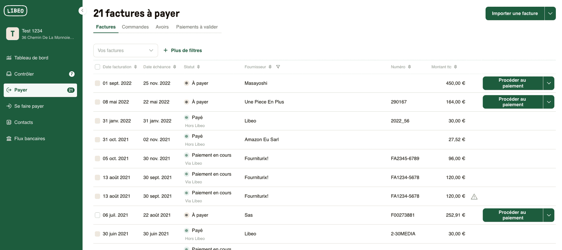 Suivre les factures fournisseurs