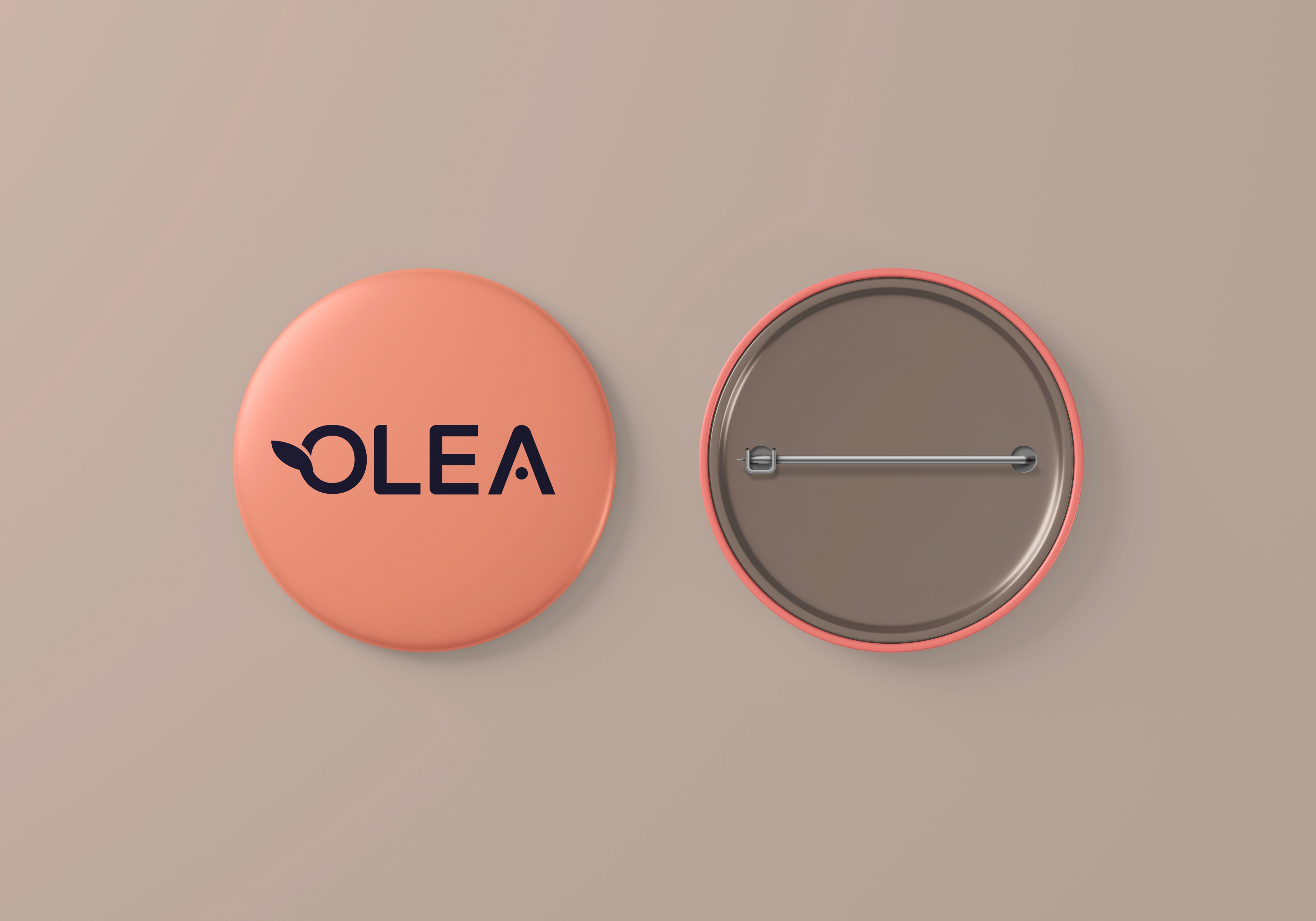Orange-Pinke Pins mit dunklen OLEA Logo 