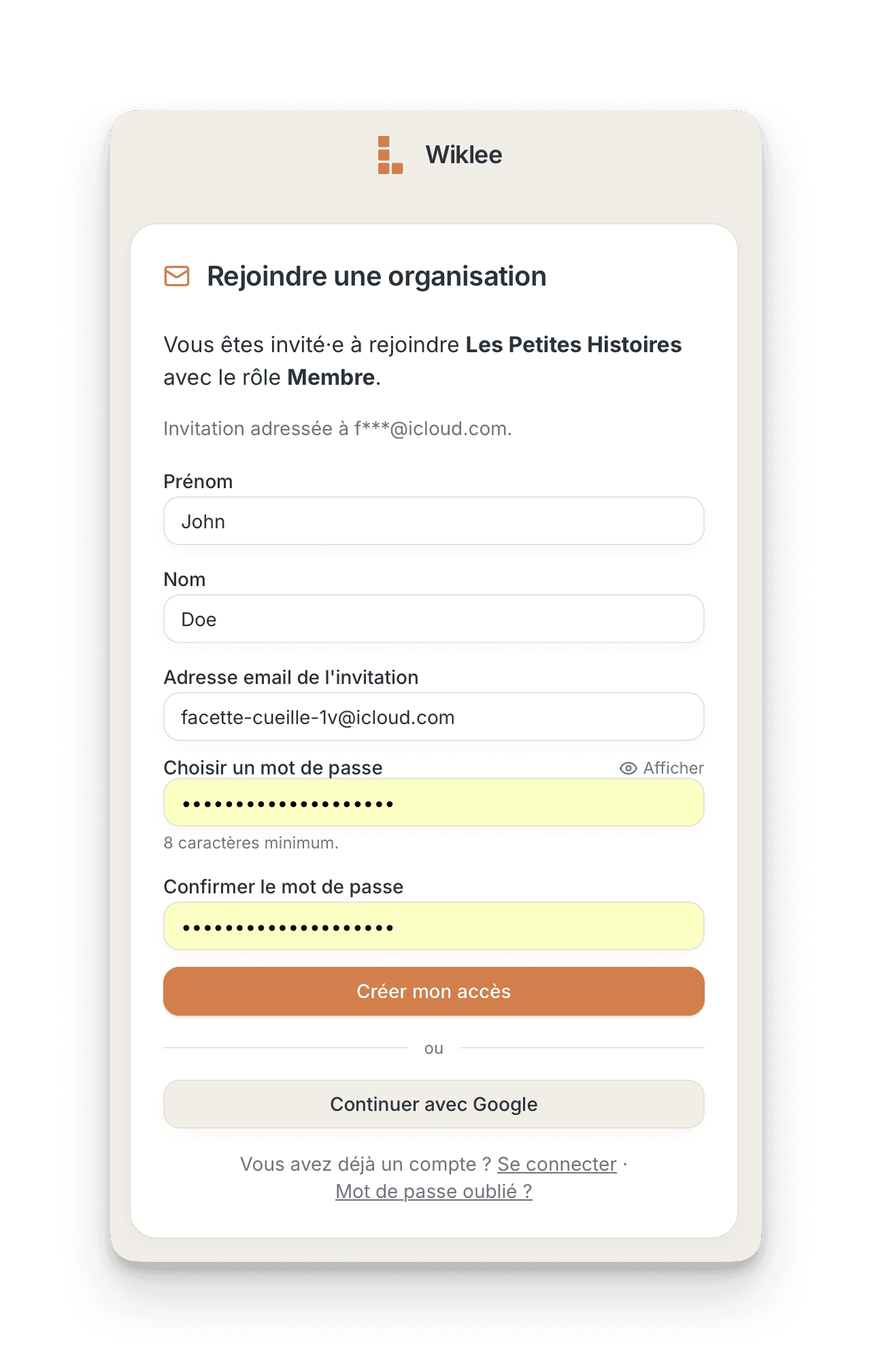 Vérification d’une invitation à rejoindre une organisation dans Wiklee