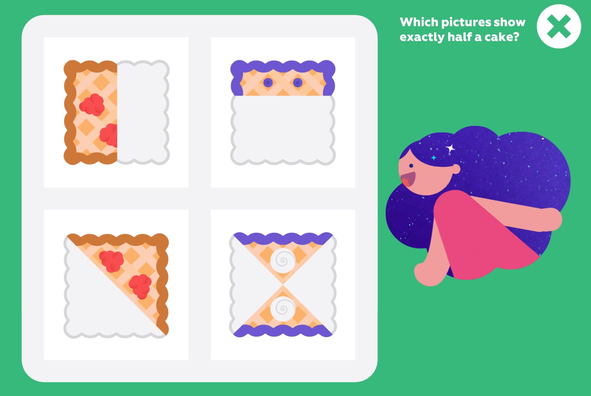 Learning equal sharing and the basics of fractions on the Funexpected Math app