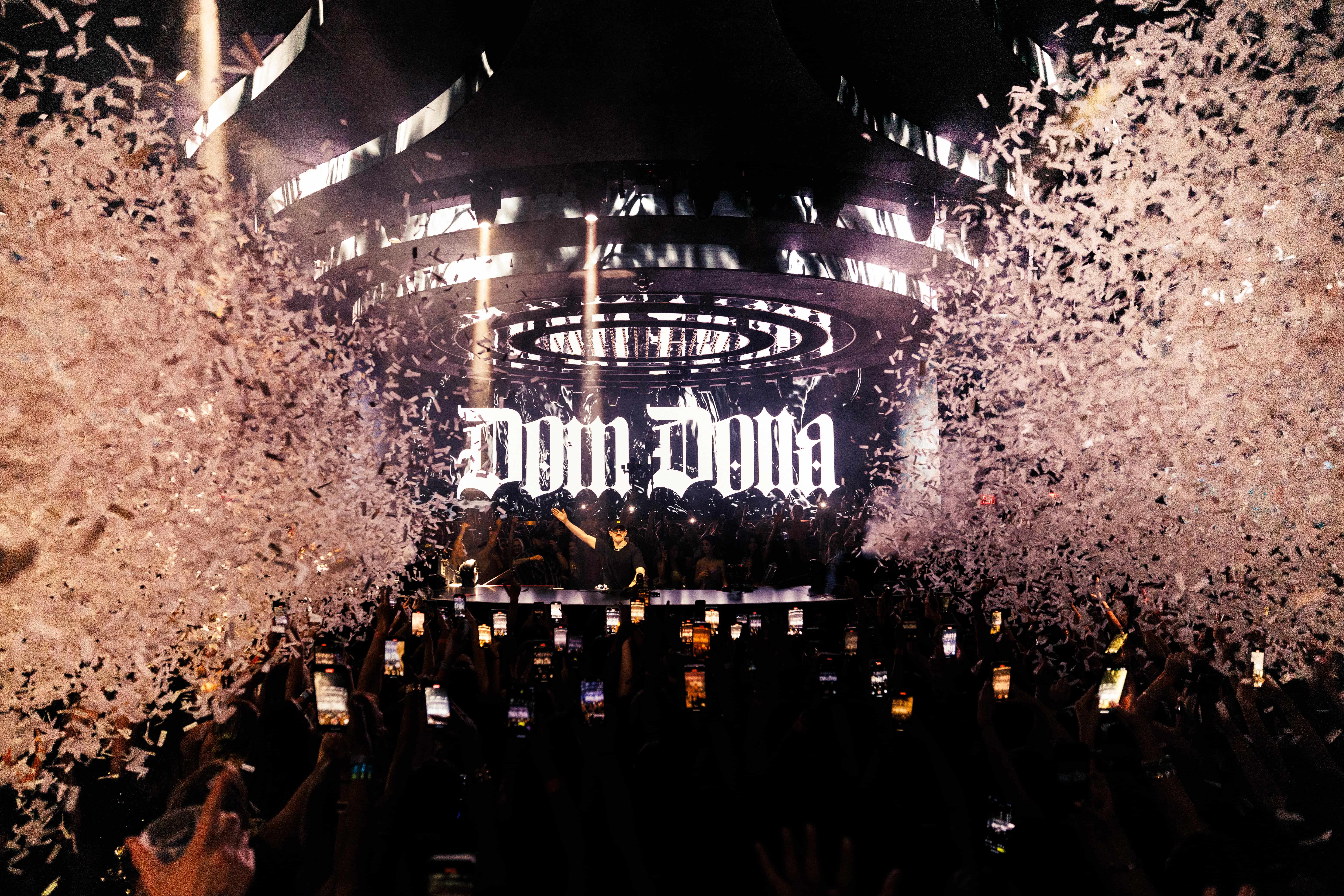 Dom Dolla performing live at LIV Las Vegas with confetti drop, photographed by Brandon Densley & A World Away