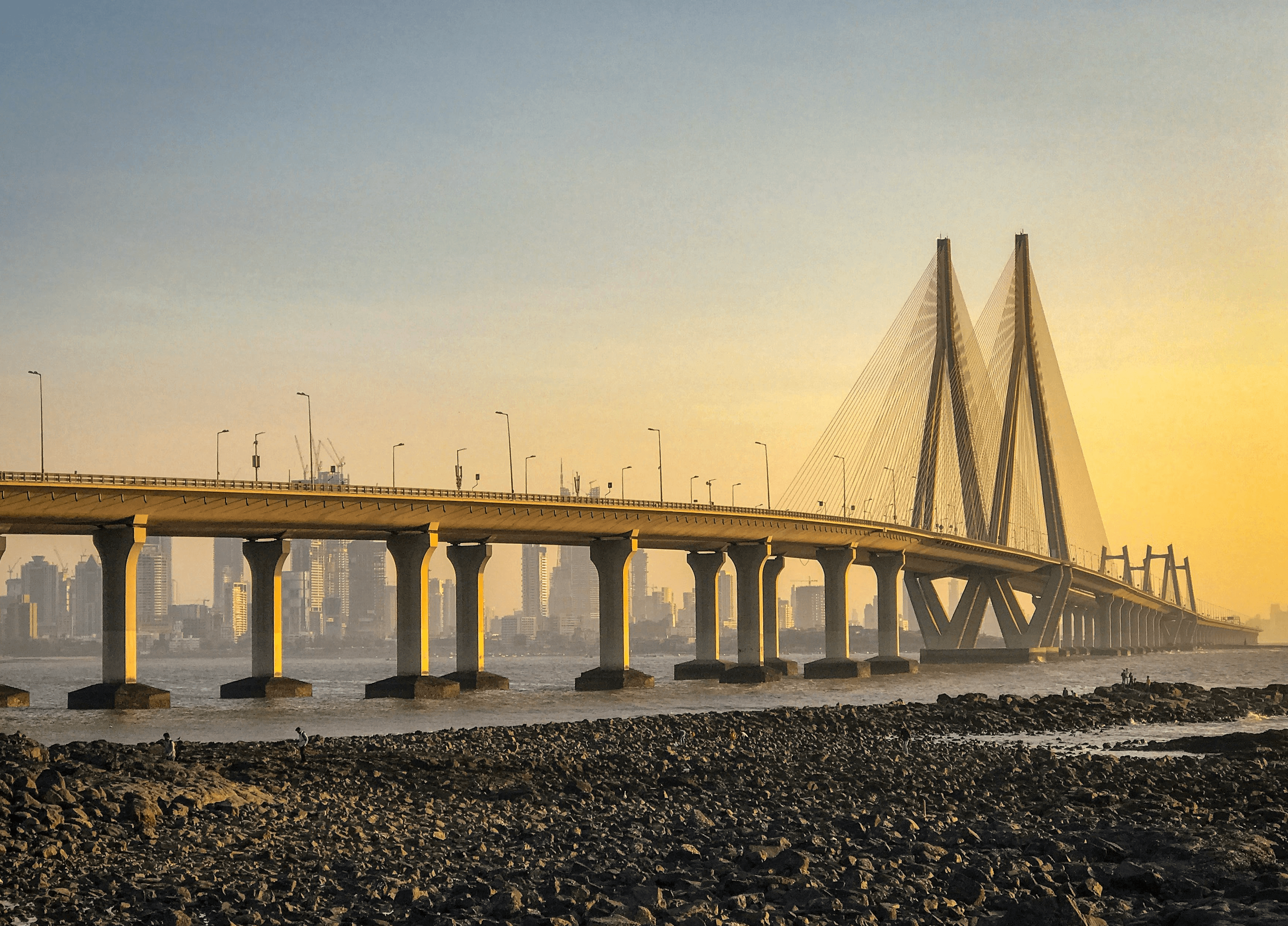 Image of the Bandra–Worli Sea Link in Mumbai at sunset.