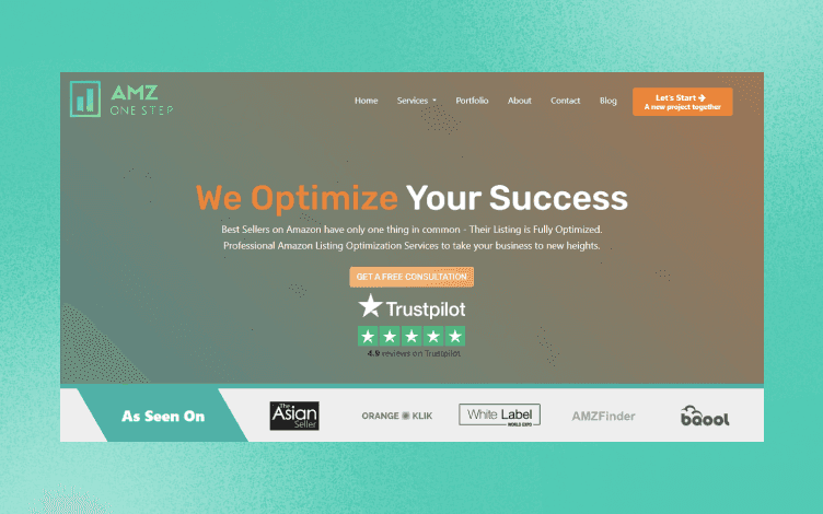 A screenshot of the landing page for AMZ One Step