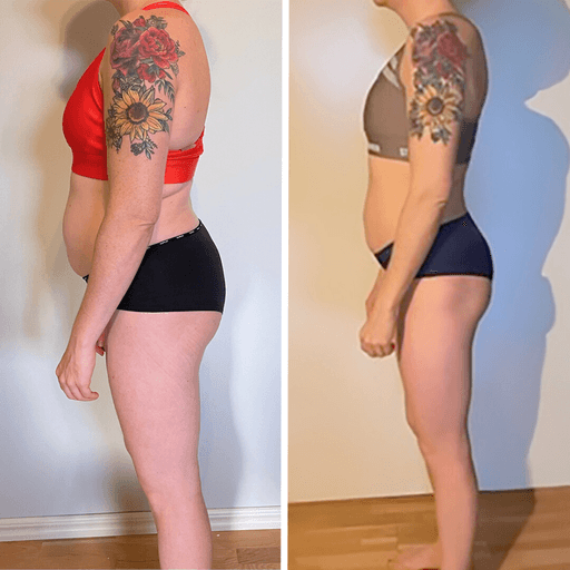 Före- och efterjämförelse av en kvinna som gick ner i vikt med RE:YOU-programmet
