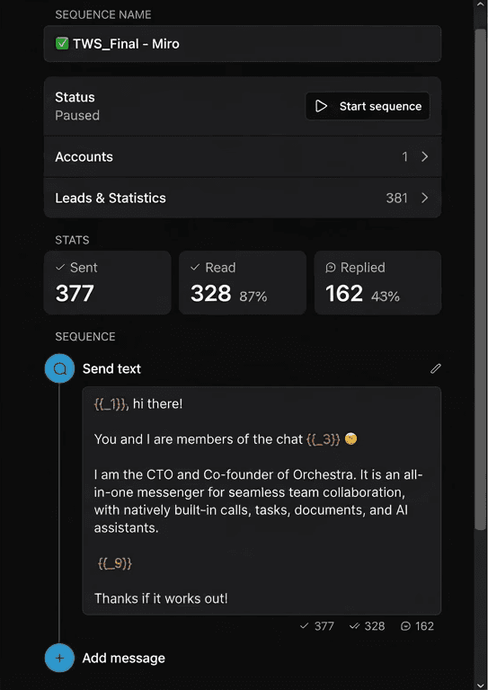 Orchestra's Telegram Outreach Campaign in CRMChat Dashboard
