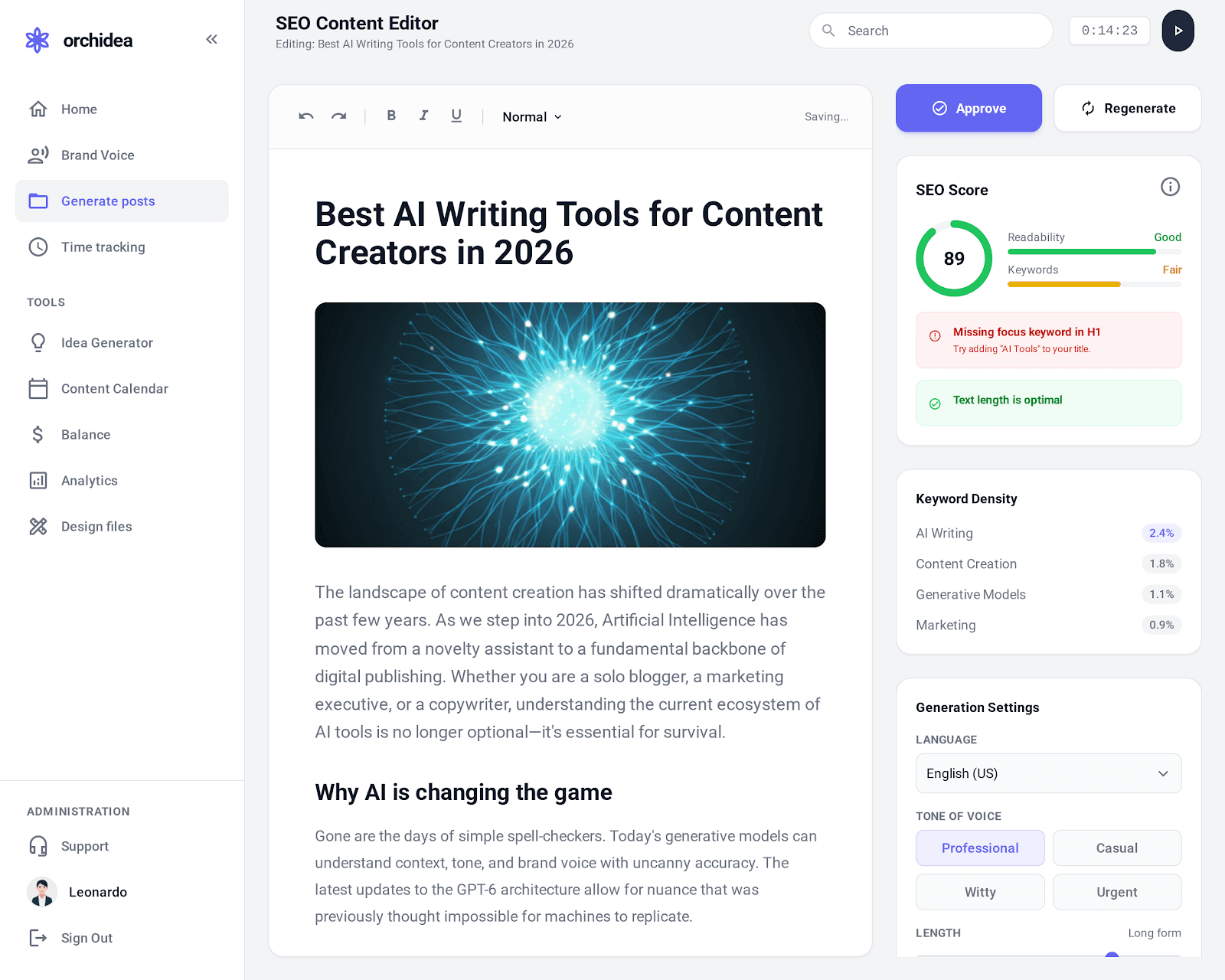 An image of Freelio's project ui