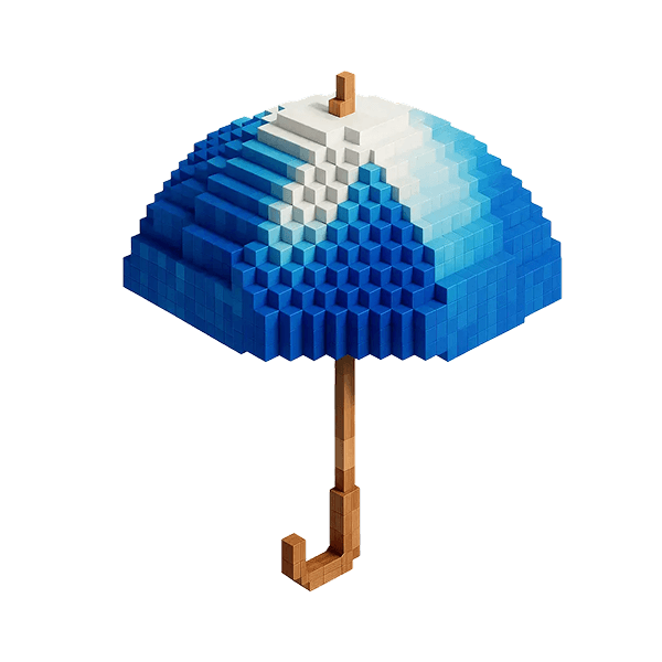 A blocky voxel style image of a blue umbrella