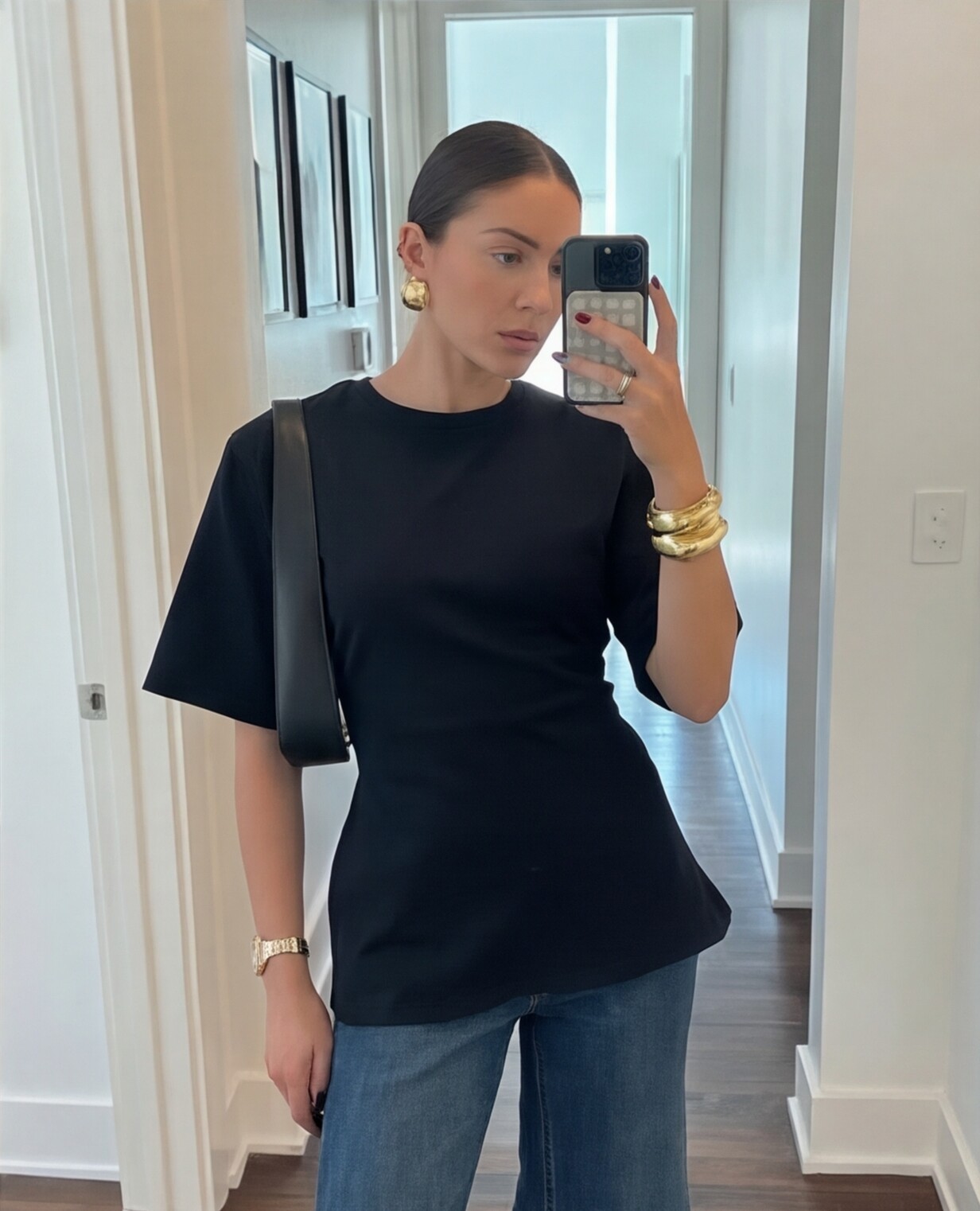 Black Oversized Tee with Wide Leg Dark Jeans