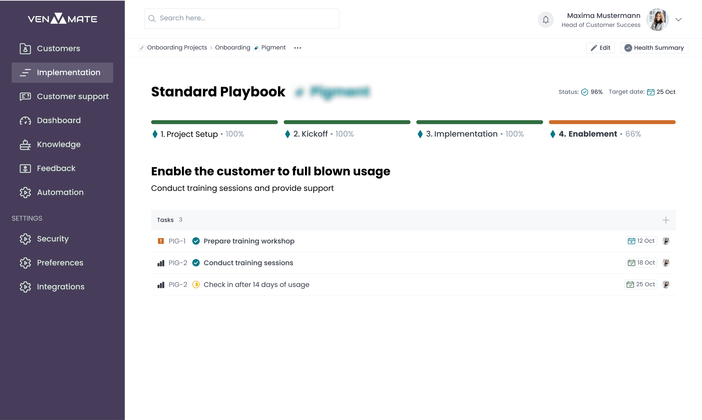 CSM playbooks for better process and project maangement in VENMATE