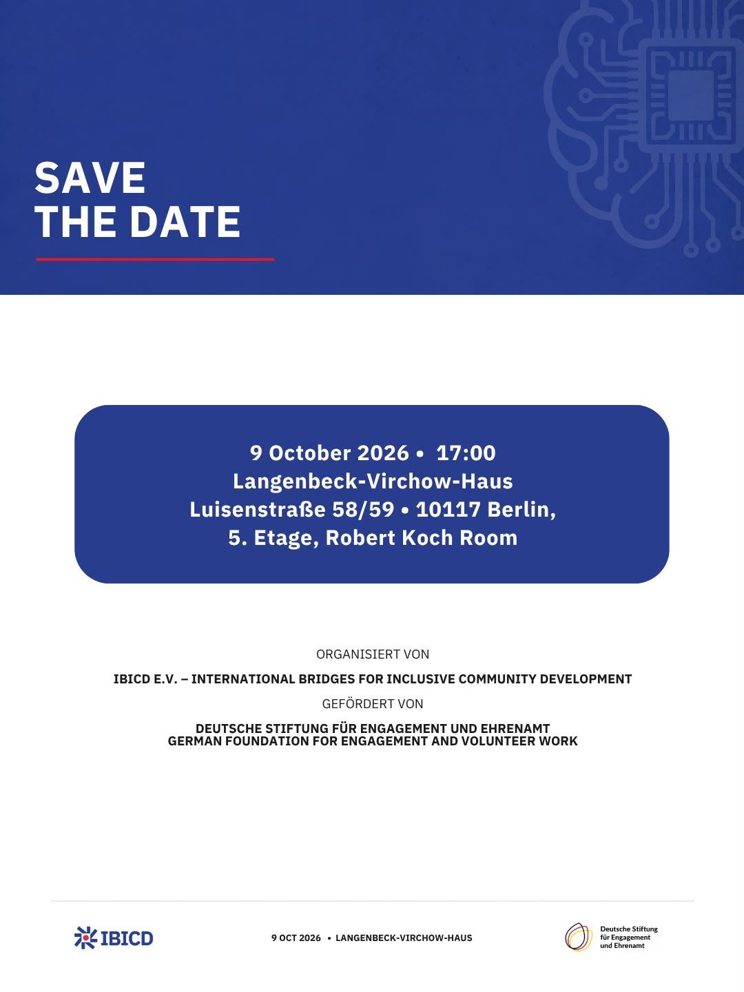 Save the Date mit Veranstaltungsort, Termin, Veranstalter und Förderung
