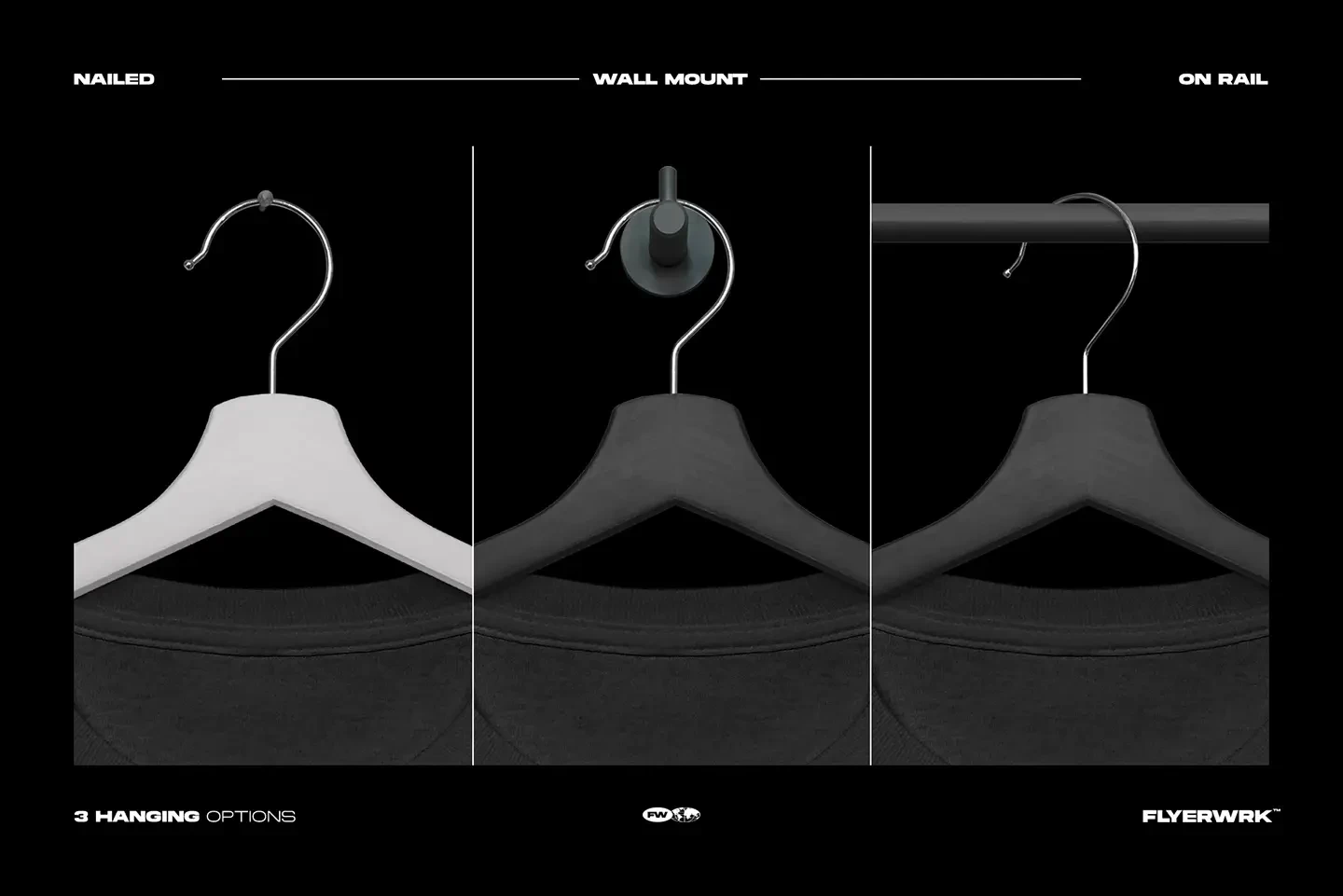 Gildan 2400 long sleeve hanging mockup with different hanger display options