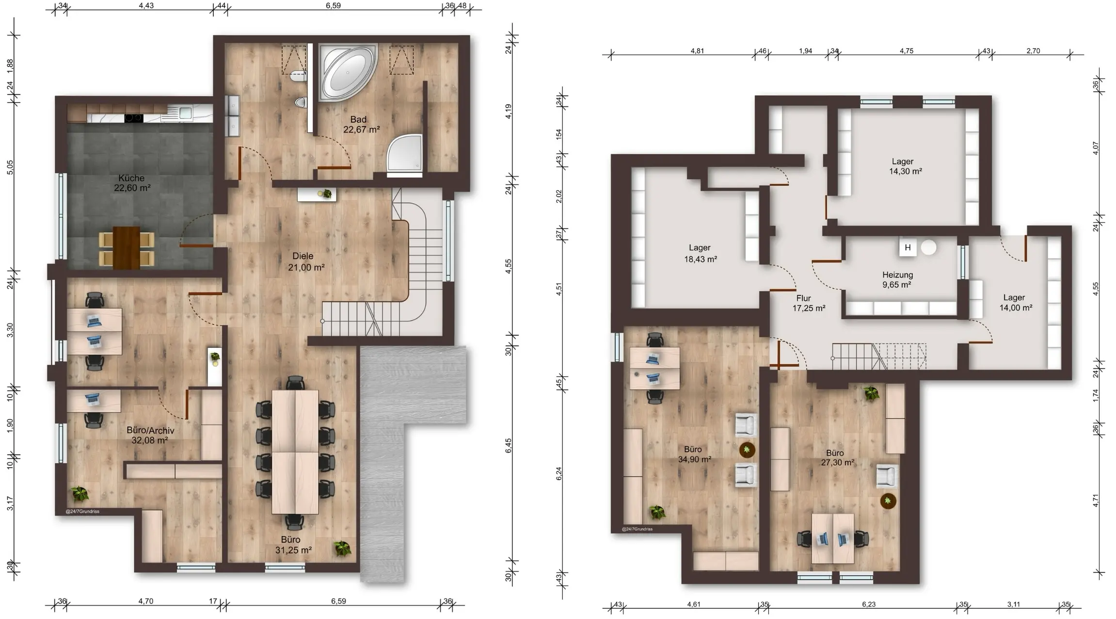 Grundriss Obergeschoss eines Einfamilienhauses mit Einliegerwohnung in Bad Bentheim, Schlafräume, Bad, Balkon und Dachboden.