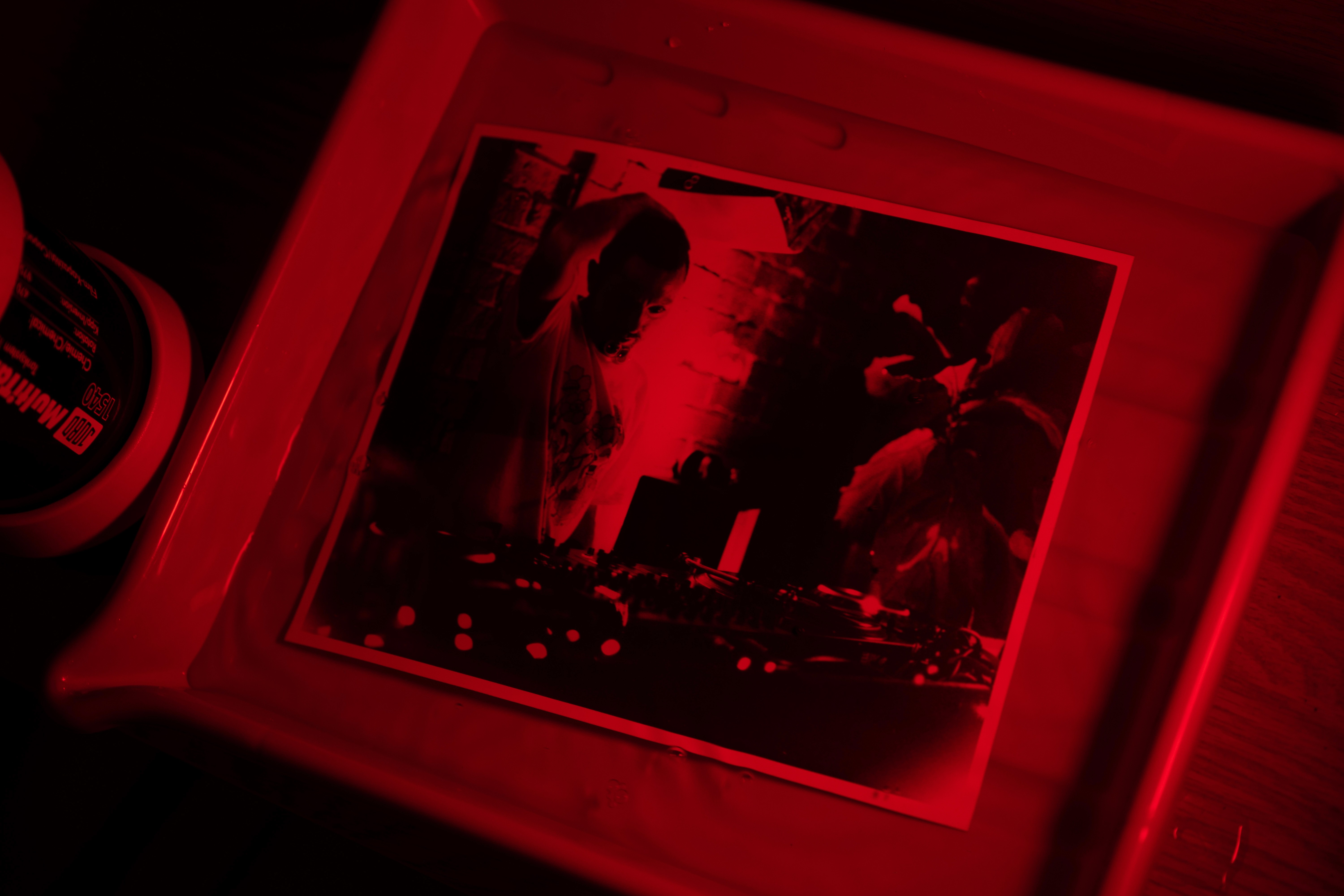 Black and white darkroom print in progress at brunswick darkroom