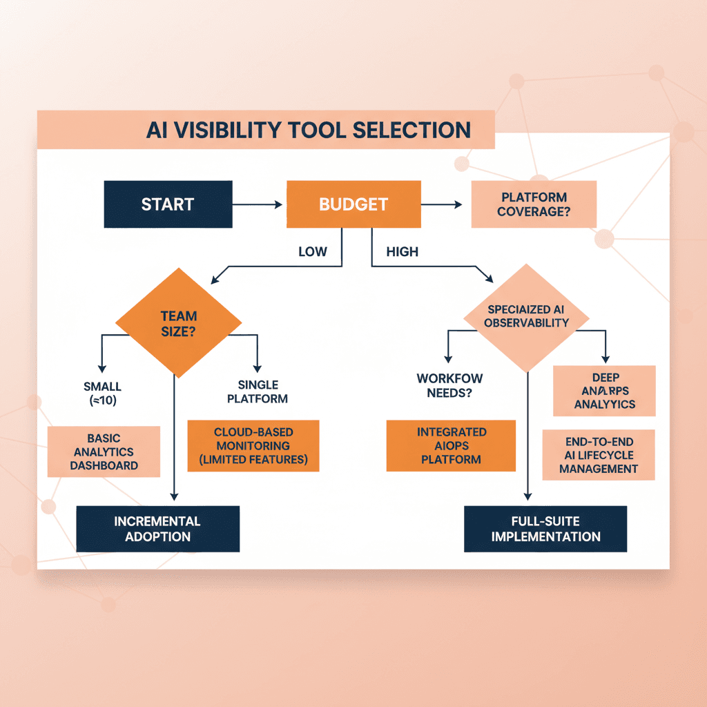 Decision matrix flowchart for selecting the right AI visibility tool