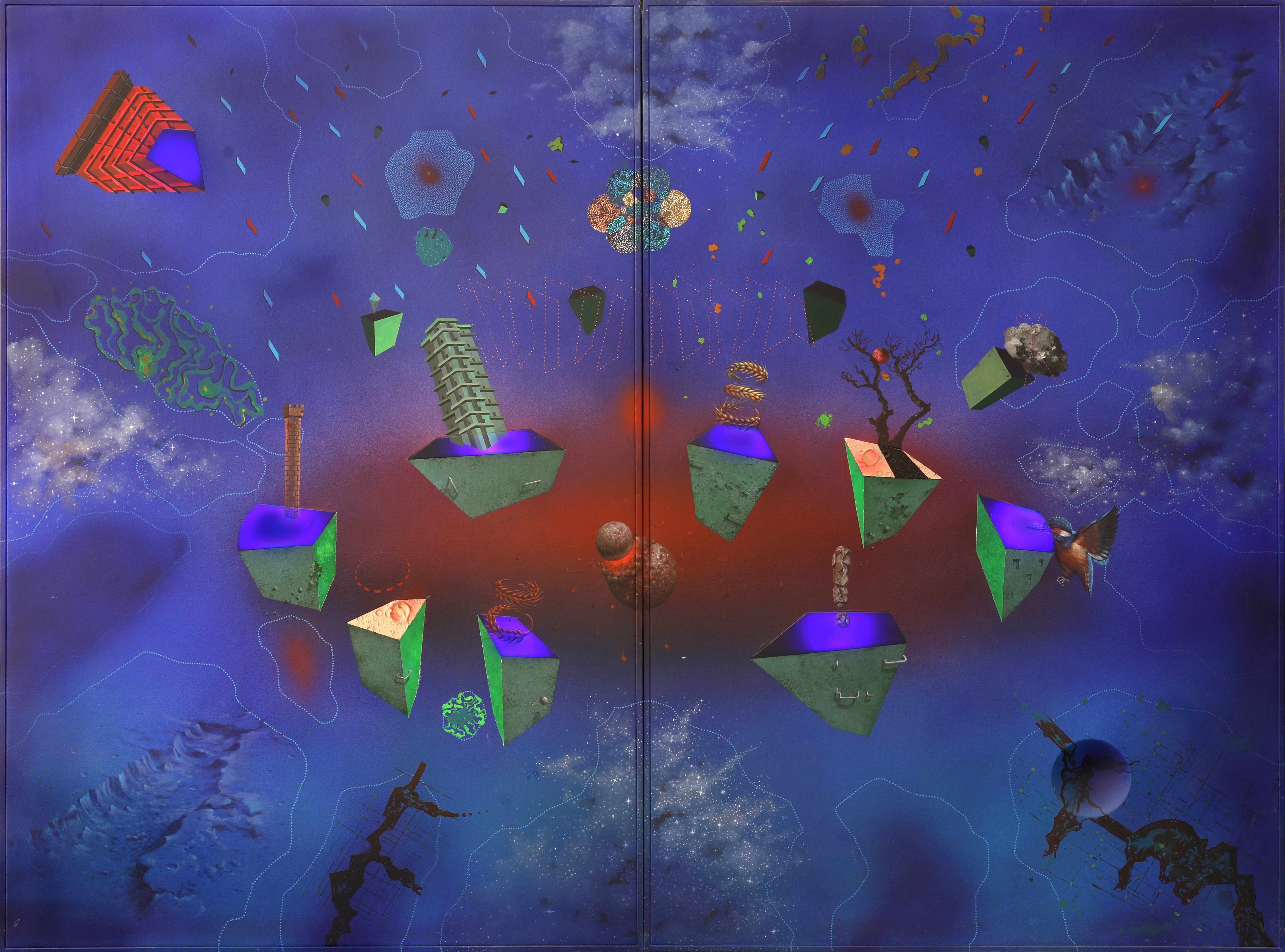 herd of sheep on road painting