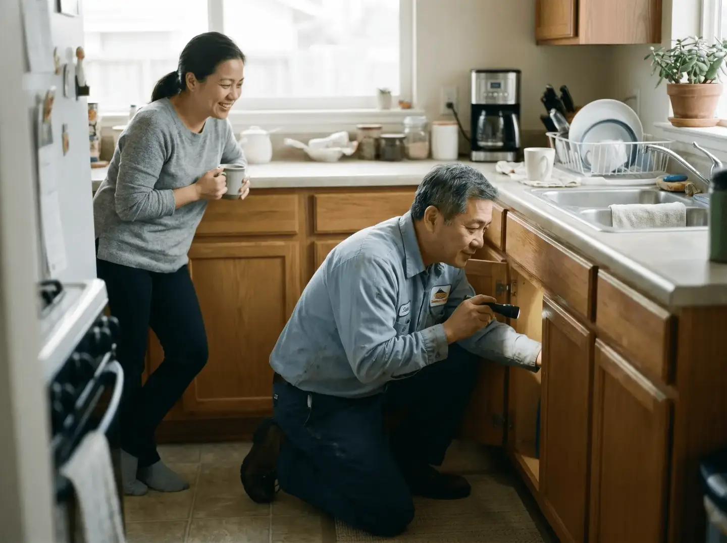 Plumber repairing residential plumbing in a Philadelphia home