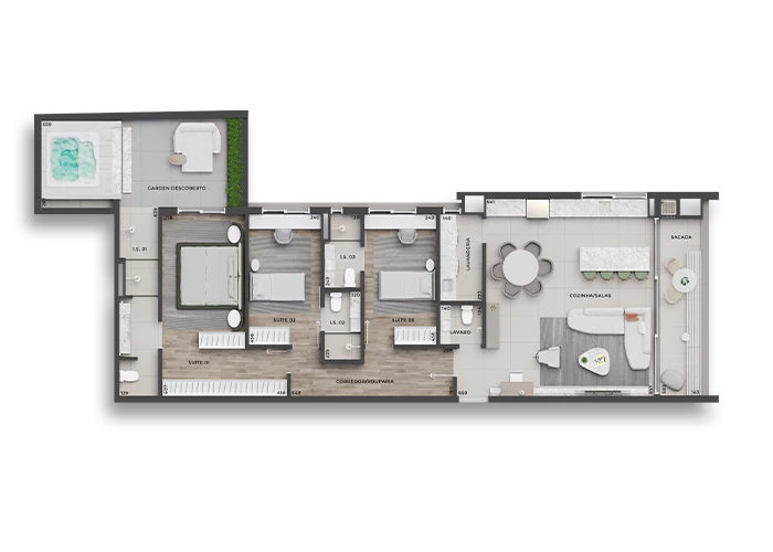 Planta do apartamento Garden 102 — Porto Alto