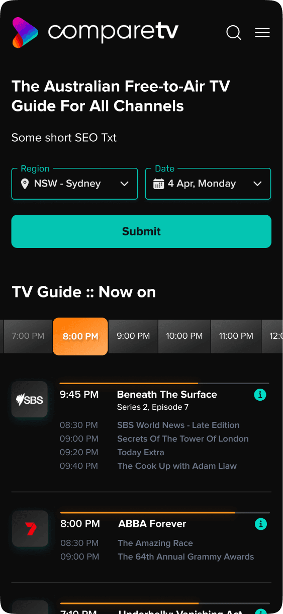 CompareTV app screen