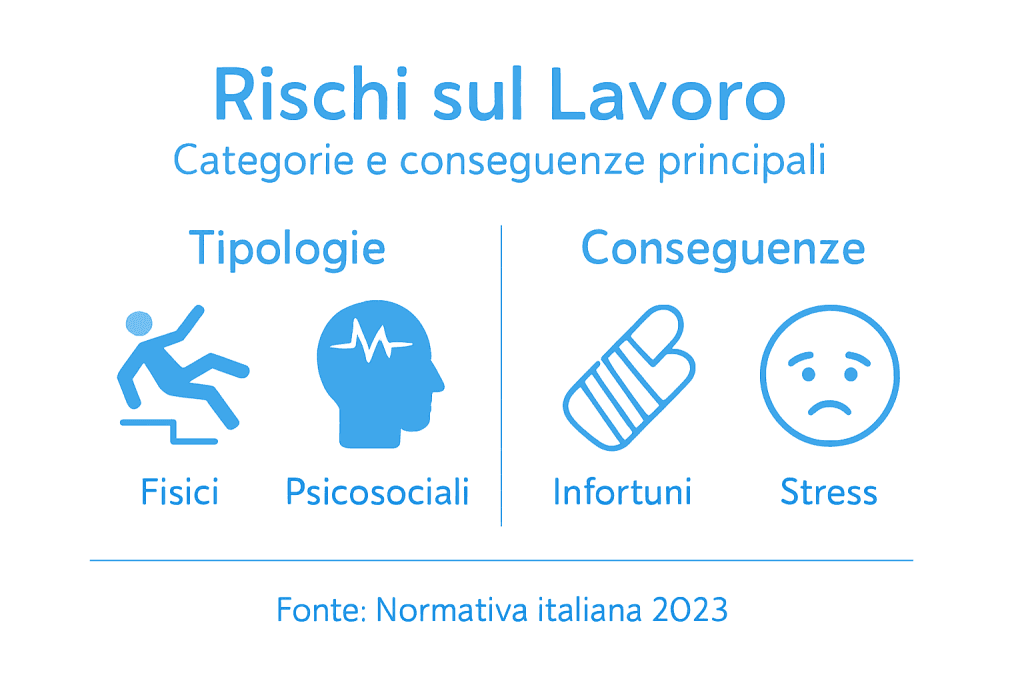 Infografica: tipologie di rischi sul lavoro e relative conseguenze