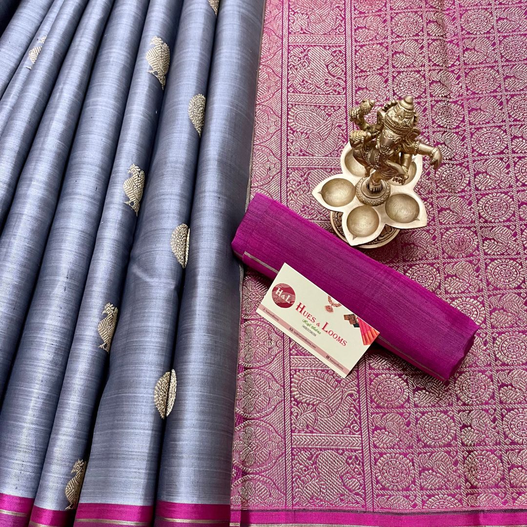 Steel Grey and Magenta Kanchivaram Silk Saree