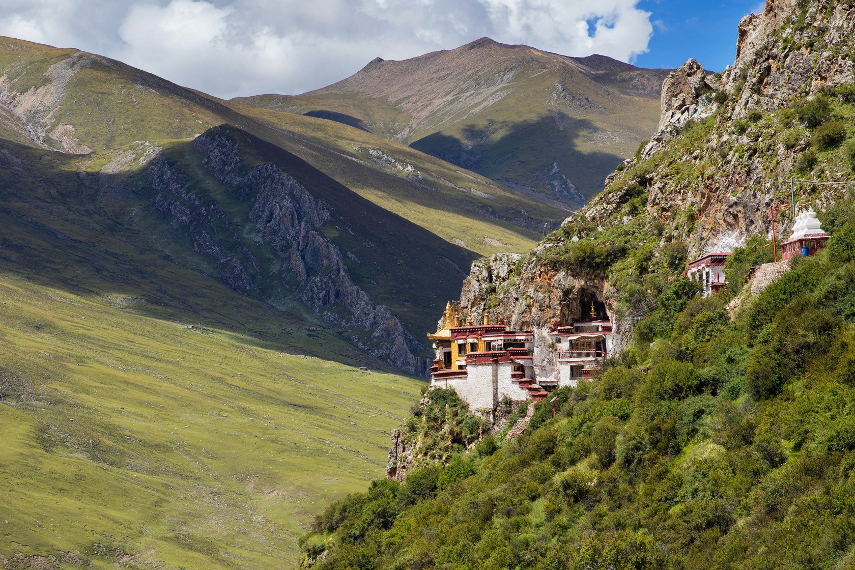 The potala palace stands majestically in the distance.