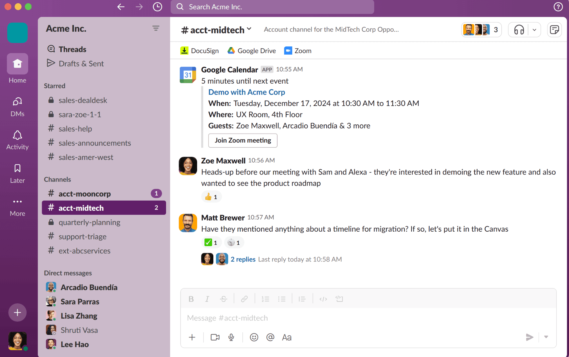 Slack working space for team collaboration 