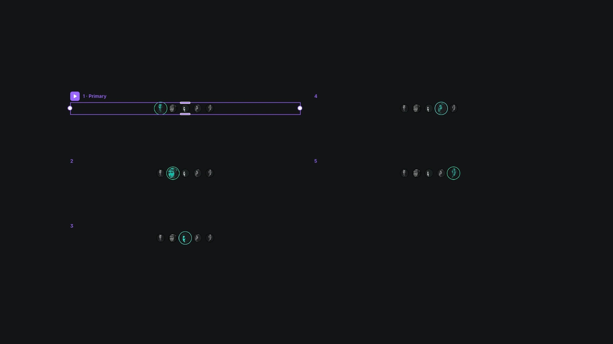 Framer component variant selector showing five profile options