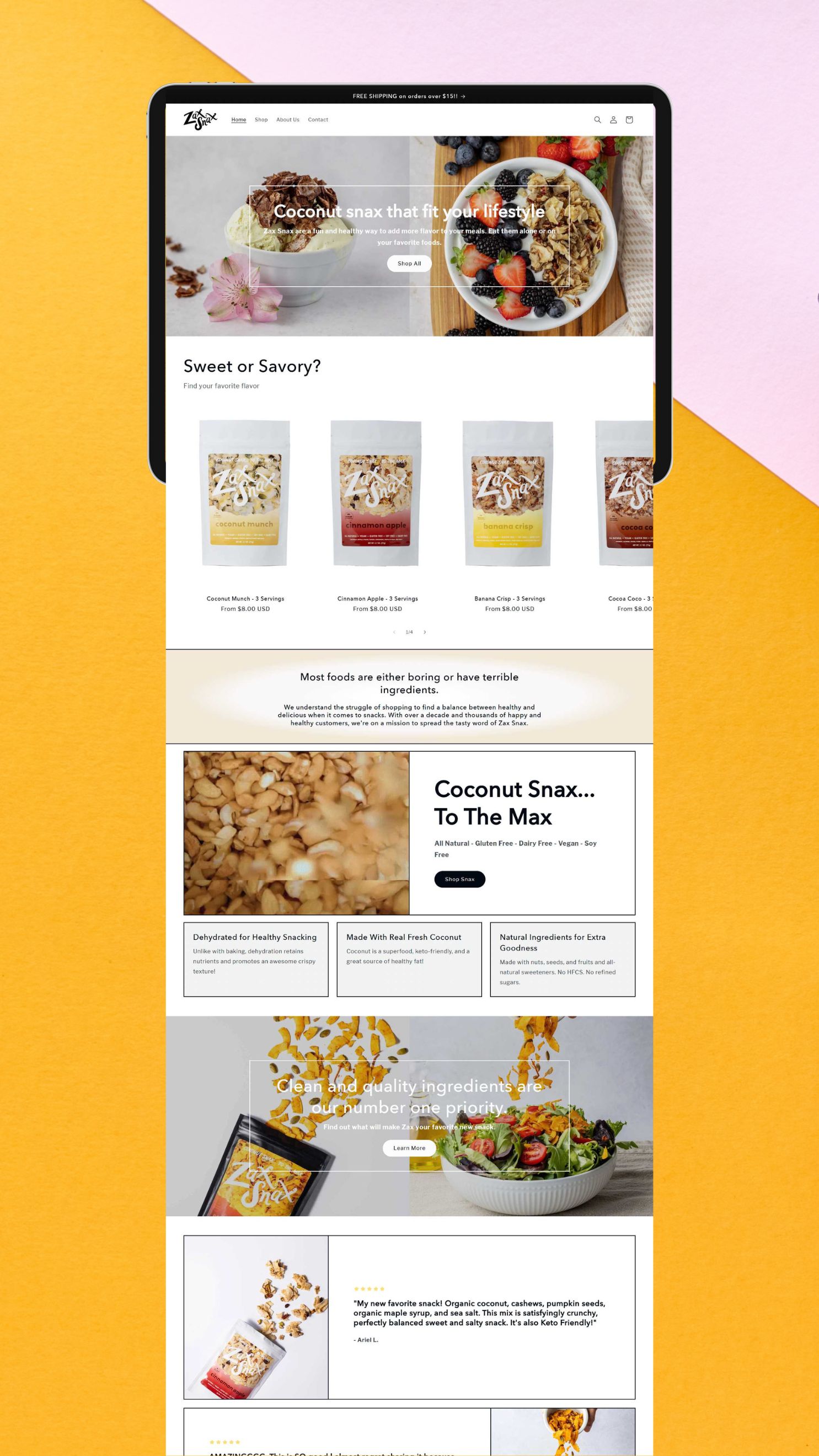 Shopify healthy snacks web design
