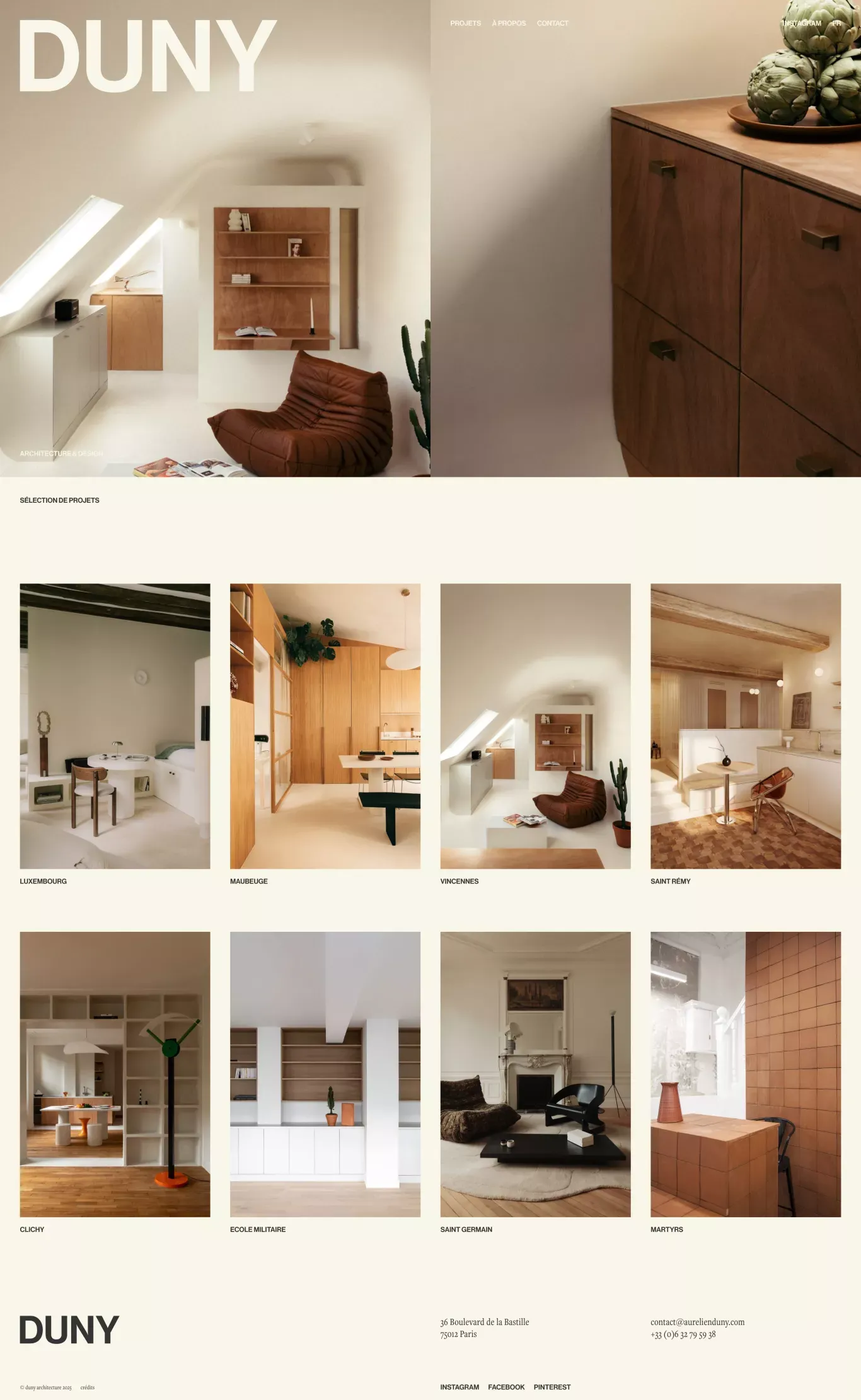 Duny Architecture portfolio page screenshot showcasing Architecture and Design design