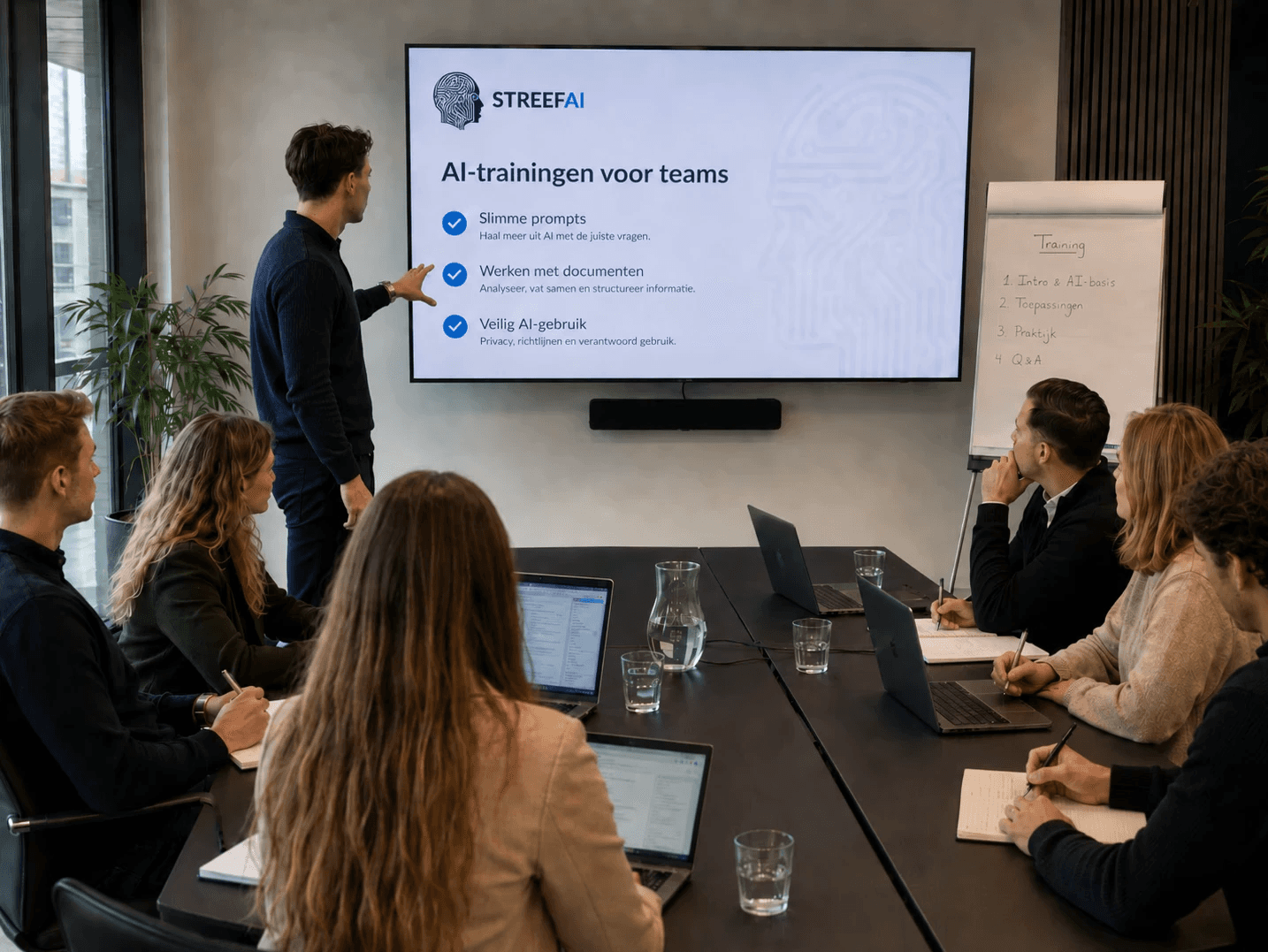 Consultant geeft AI-presentatie aan team