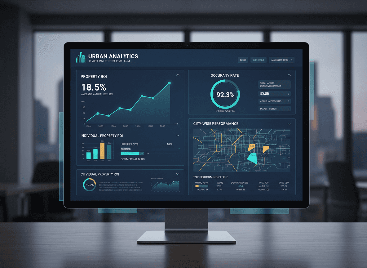 “Real-time real estate portfolio analytics dashboard with property performance, ROI tracking, and occupancy insights.”