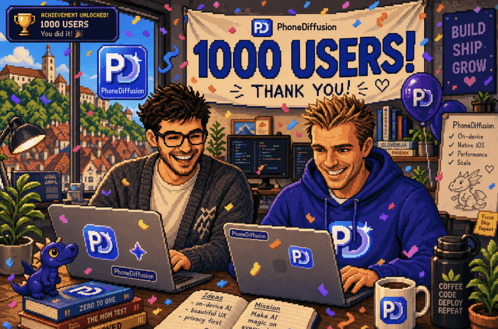PhoneDiffusion local AI image generator for iPhone celebrates reaching 1,000 users