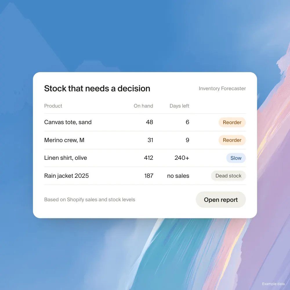 Stock table with slow and dead stock