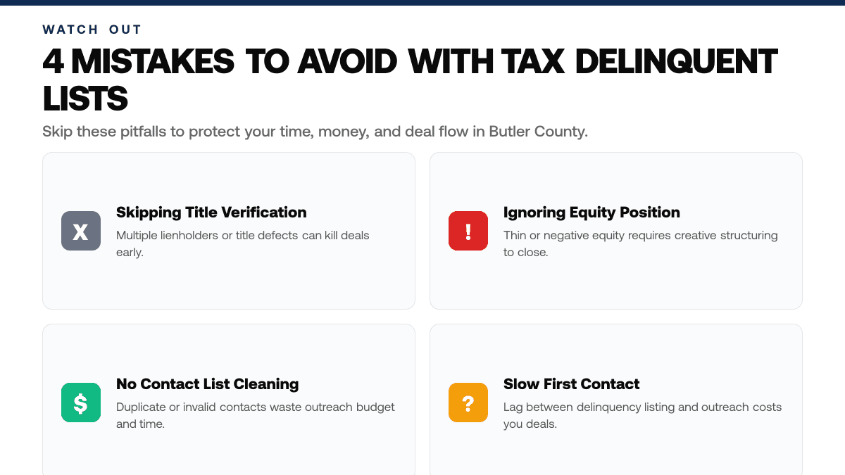 Butler County, Ohio Tax Delinquent Properties for Sale List — Common pitfalls