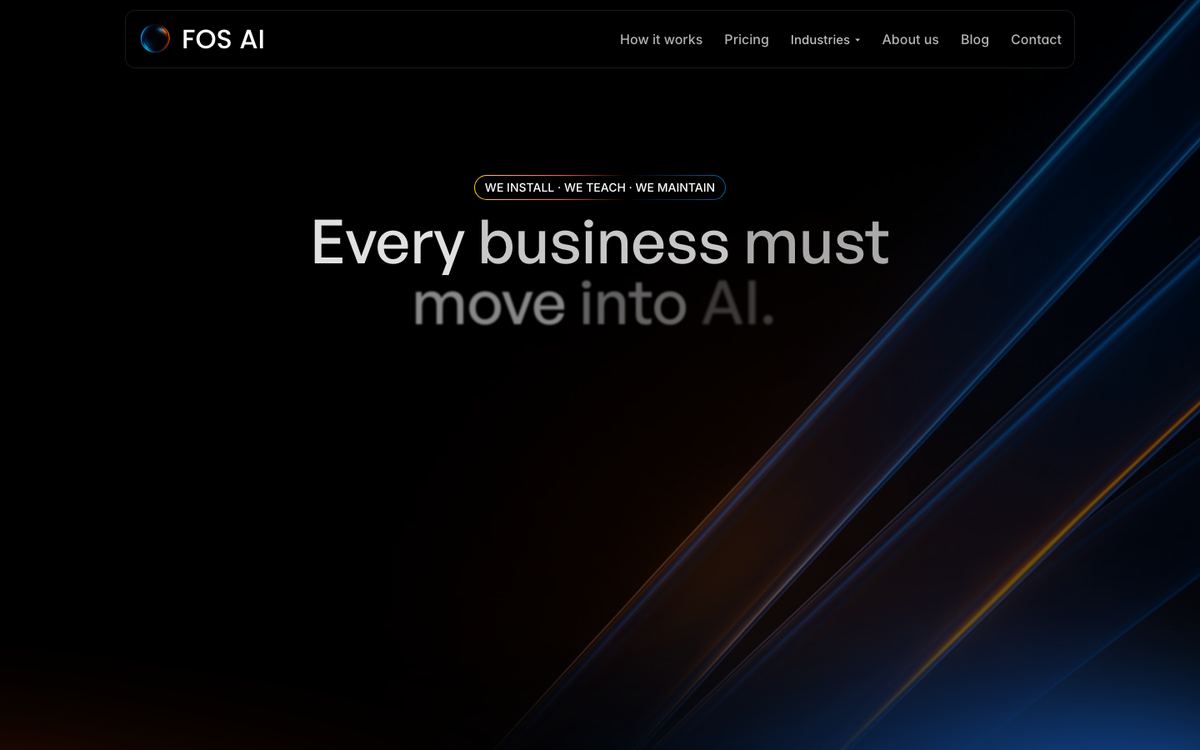 FOS AI website home page, designed and built by TERAMOK