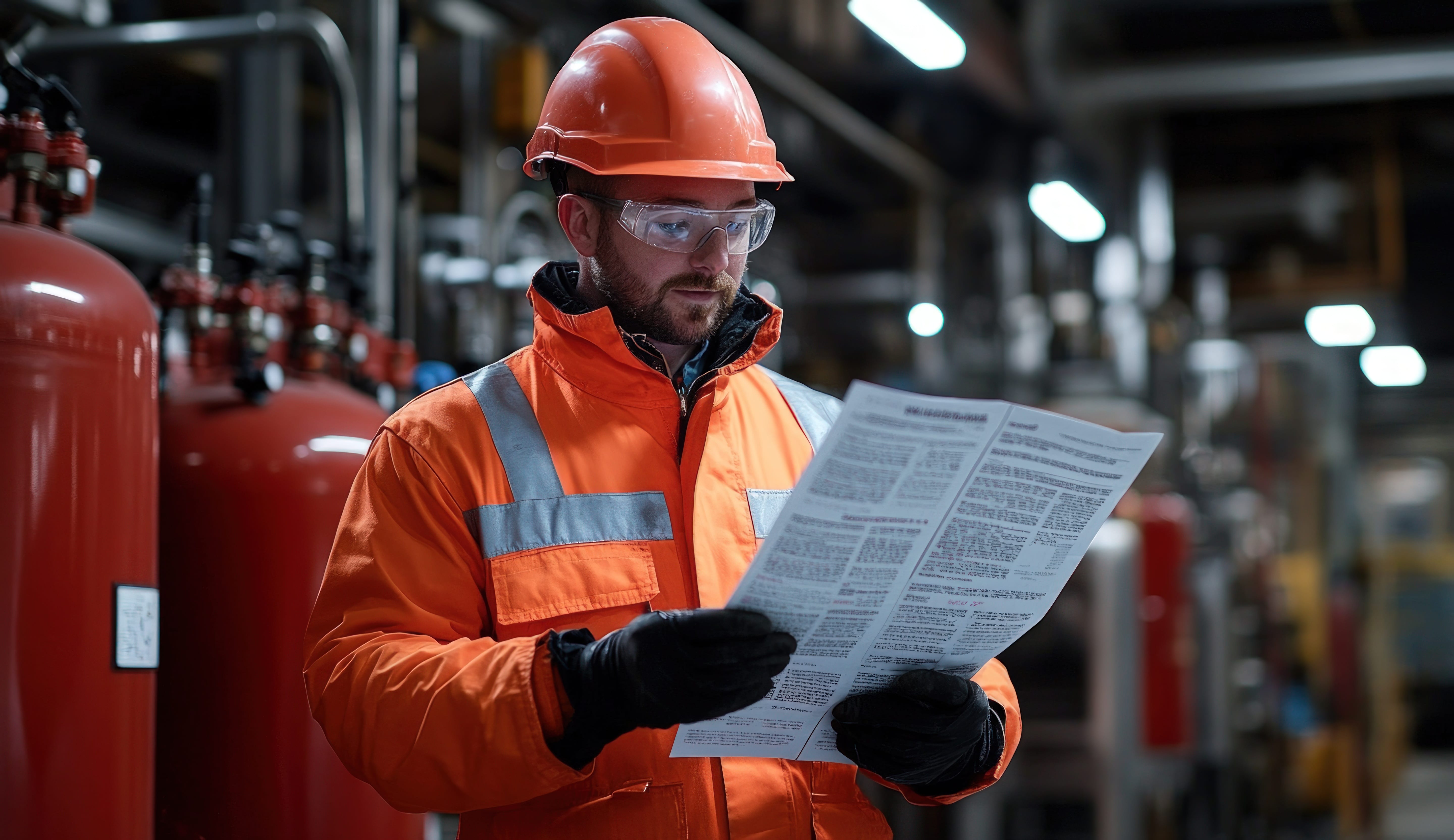 Industrial worker reviewing safety documents