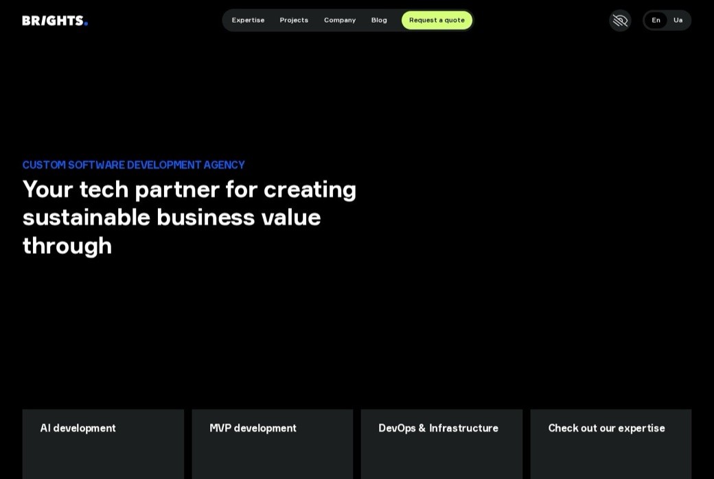 Brights homepage and product design work