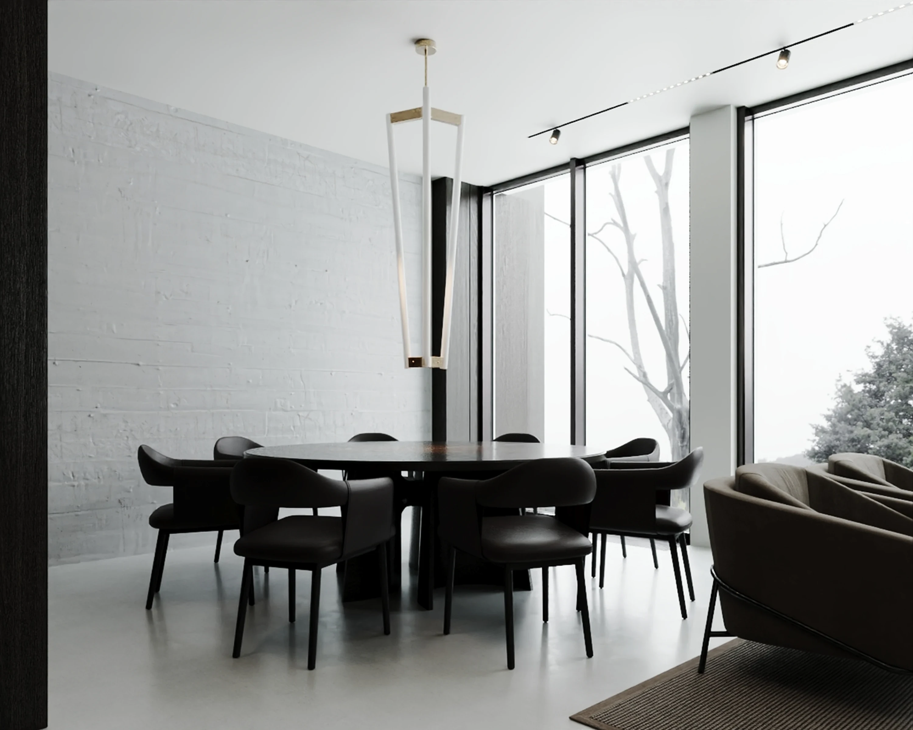 Détail — tablette en bois et verrerie.