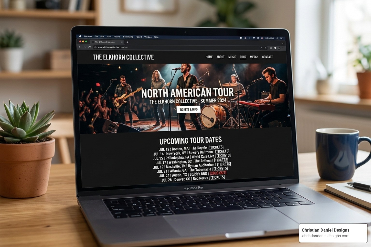 The Vandam template showcasing a bold hero image and tour dates - squarespace for musicians